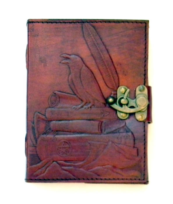 Raven on Books Embossed Leather Journal by Sabrina the Ink Witch 5 x 7 inches